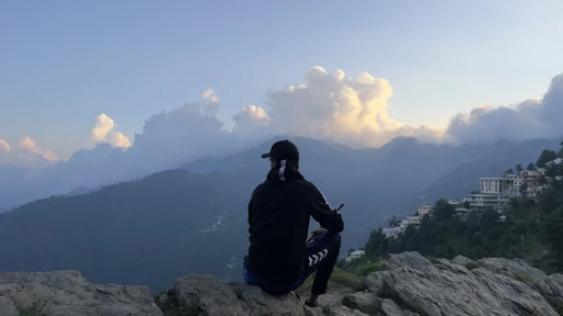 Taking in the mountain landscape at sunset