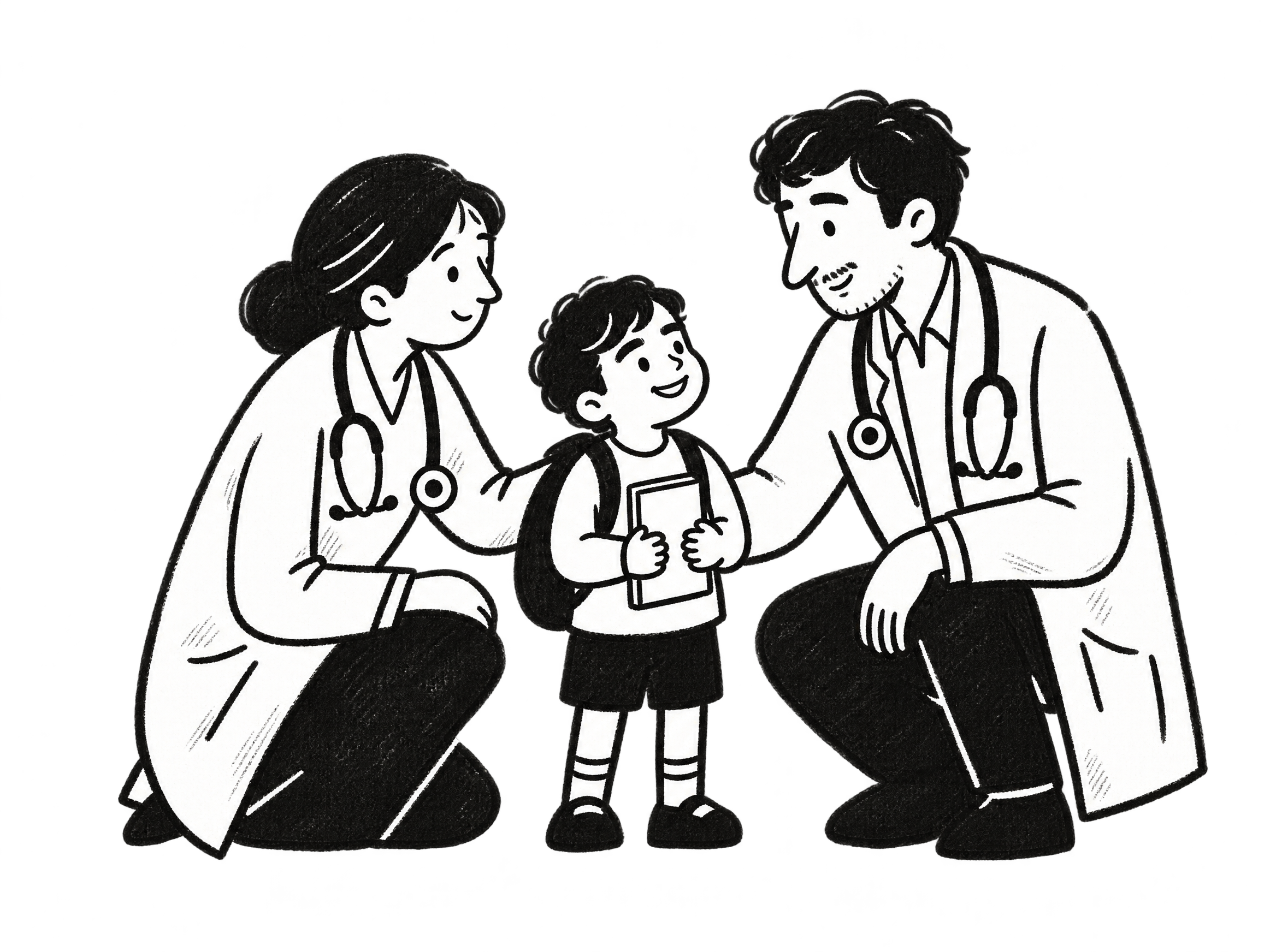 A young Irtiza with a school bag and his doctor family in Lahore