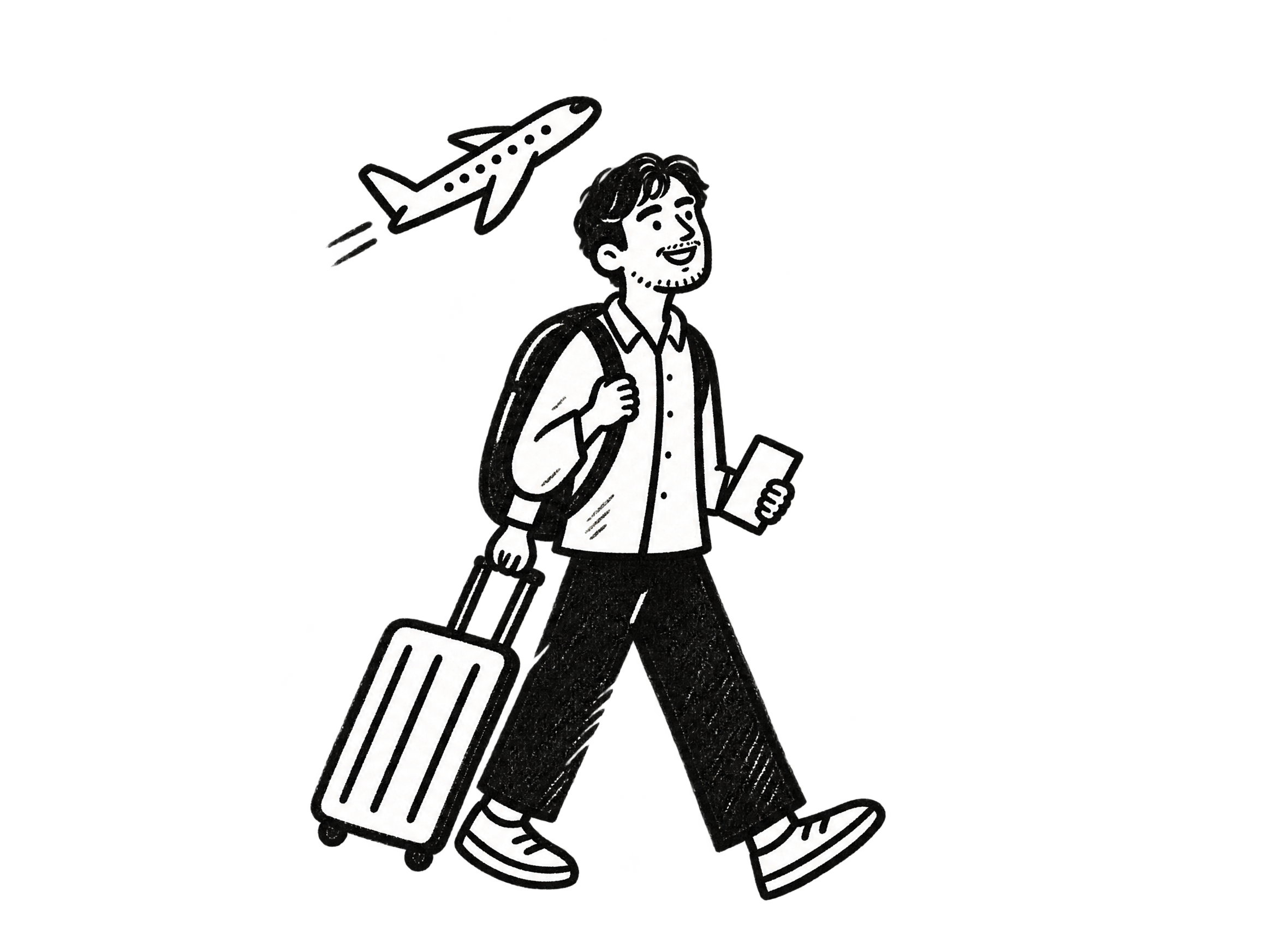 Irtiza traveling with a suitcase toward the United States