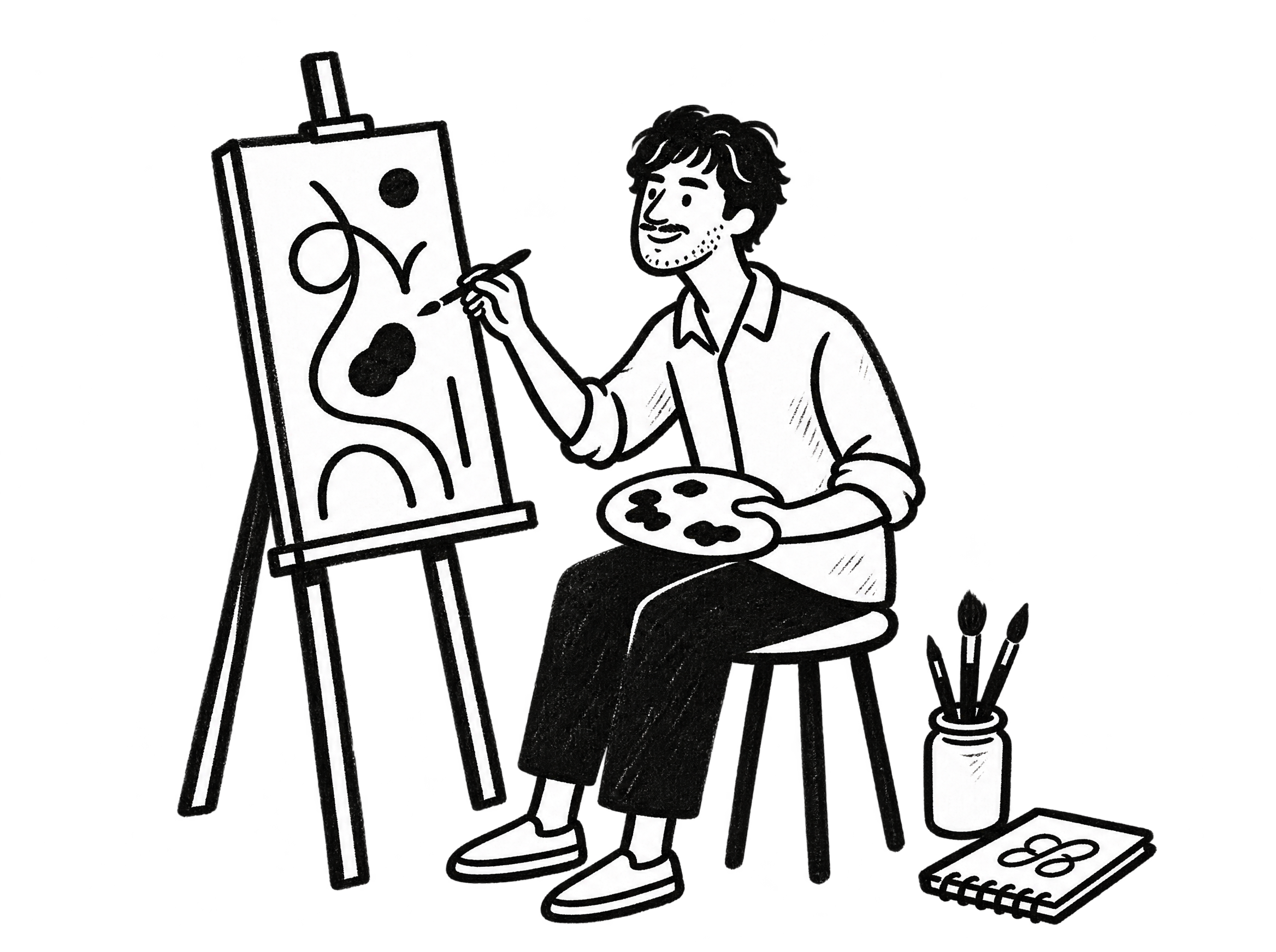 Irtiza painting at an easel